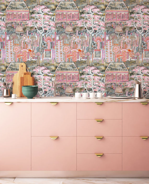 PINK PAVILION WALLPAPER (10M) A4 SAMPLE