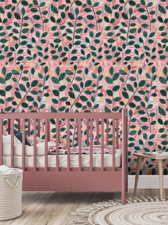Pink Leaves Wallpaper Sample (A4)