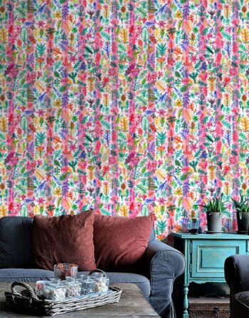 Floral Candy Stripe Wallpaper Sample (A4)