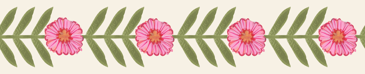 Flower Wallpaper Border (Green & Pink) 10m