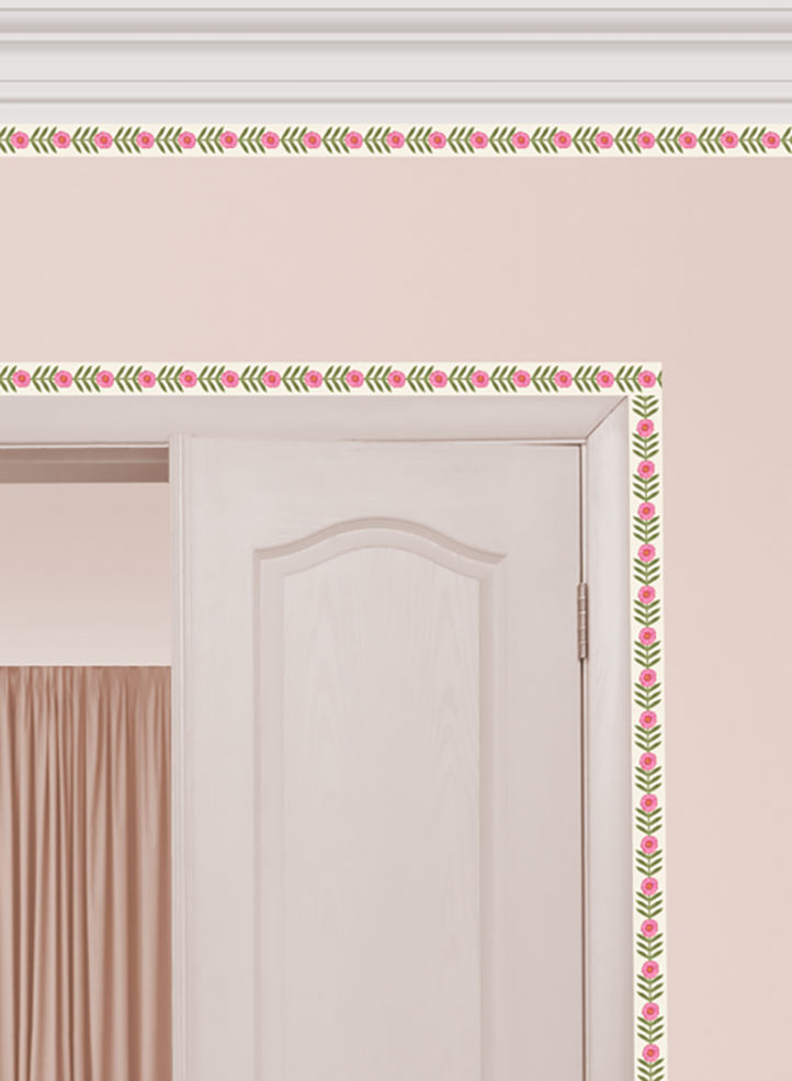 Flower Wallpaper Border (Green & Pink) 10m - Image 2